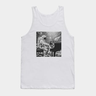 Astronaut Playing Piano Symphony on a Water Planet (Black and White), Cosmic Crescendo Tank Top